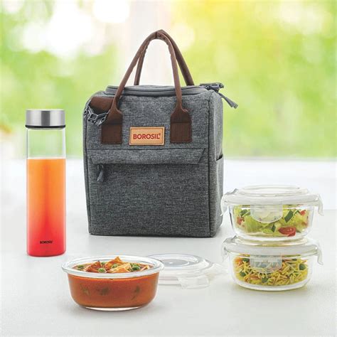 Borosil lunch box with bottle